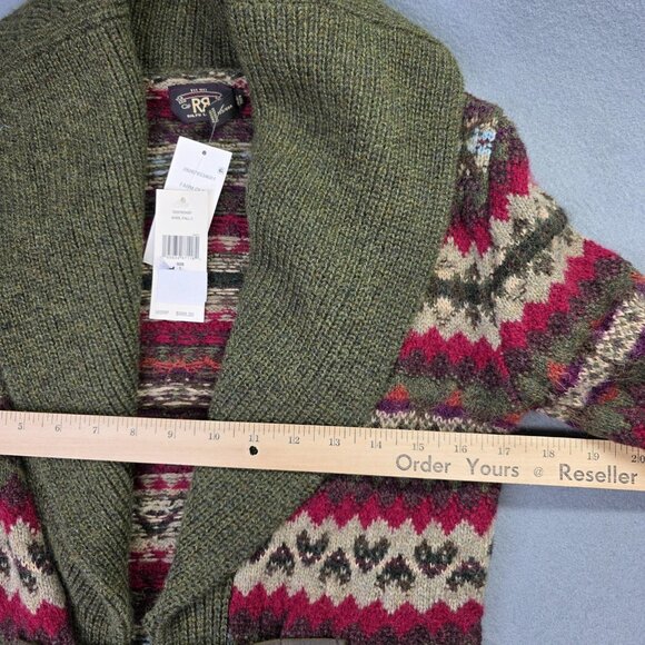 RRL Ralph Lauren Sweater Women 1 S Green Fair Isle Cardigan Duster Alpaca NEW - Picture 12 of 14
